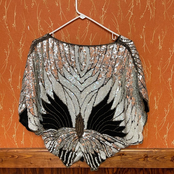 Vintage 1980s Showmax Sequined Cap Shawl - Picture 7 of 8